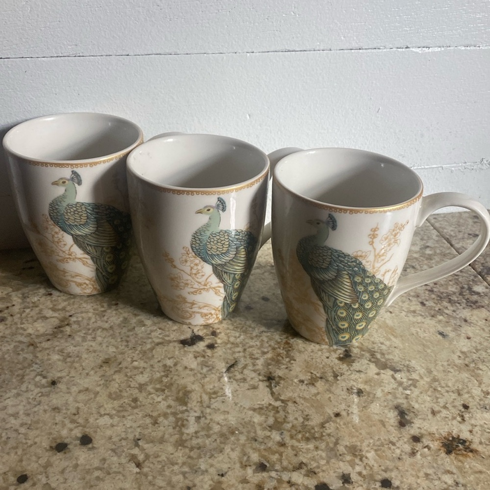 2225 PTS international serene Peacock find China porcelain fine coffee mug set 3